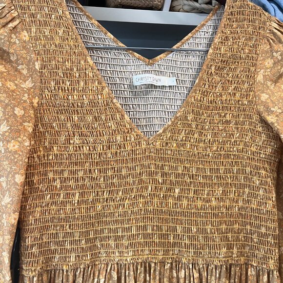 Like New Christy Dawn Yellow Long Sleeve Ruched Bodice Cotton Dress - Picture 2 of 6